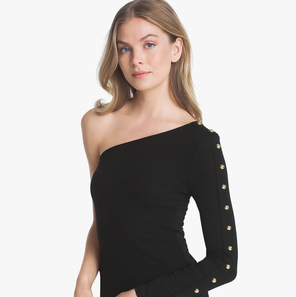 WHBM black one-shoulder studded top